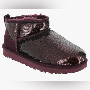 UGG Women's Classic Ultra Mini Mirror Ball Boots Size 6 Color Wild Grape NIB